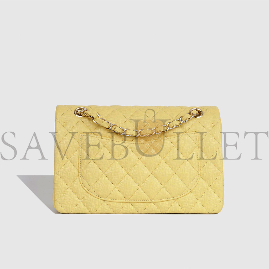 CHANEL SMALL CLASSIC DOUBLE FLAP YELLOW CAVIAR LIGHT GOLD HARDWARE (23*13*6cm)